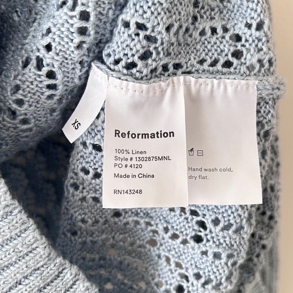 Reformation 100% Linen Blue Rose Pointelle Sweater - Picture 15 of 16